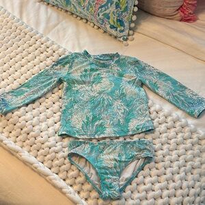 Used Lilly Pulitzer Girls Las Olas Aqua Size 6 Rashguard Set